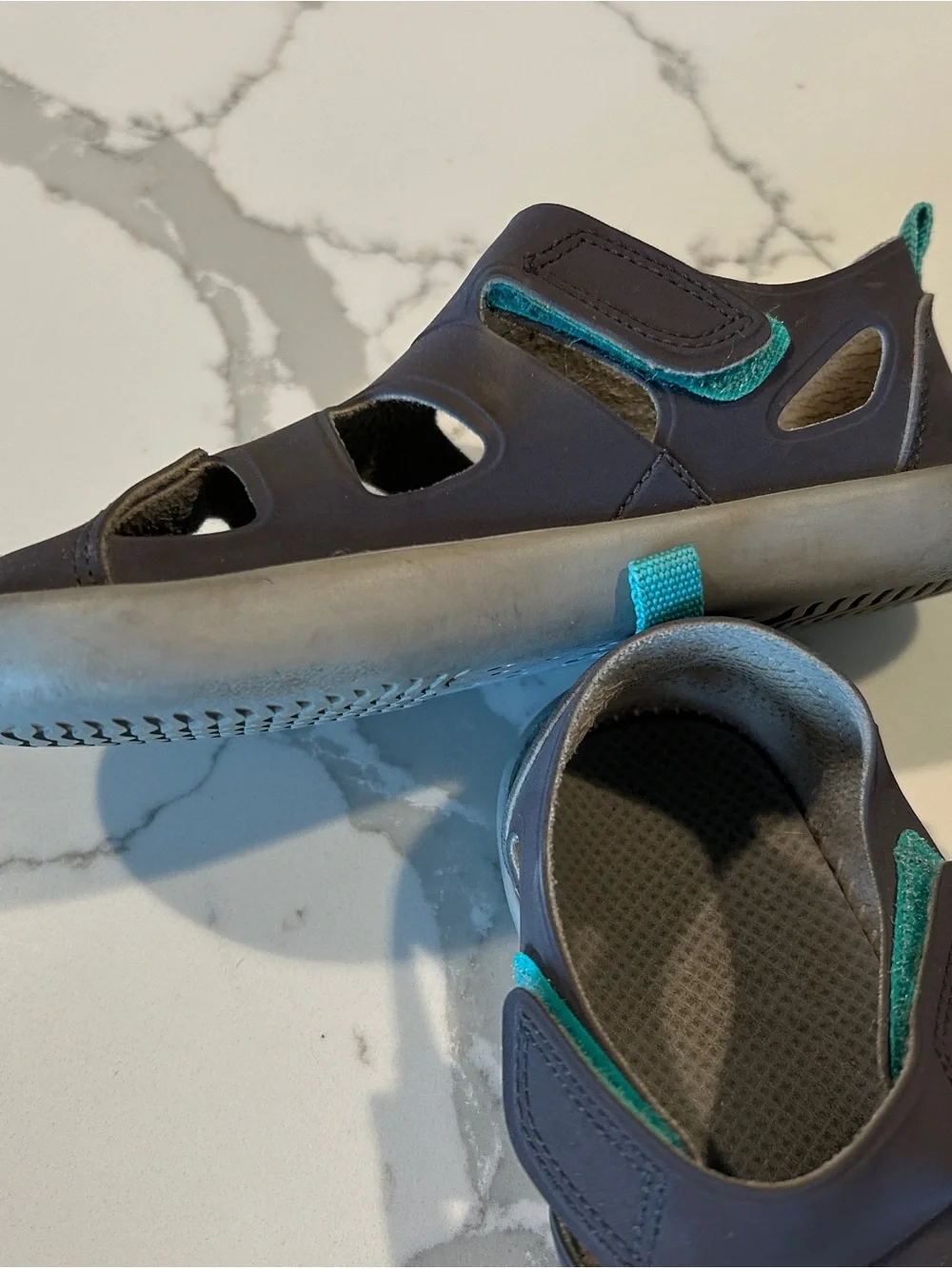 Kids Closed-Toe Navy Blue Sandals with Teal Accents